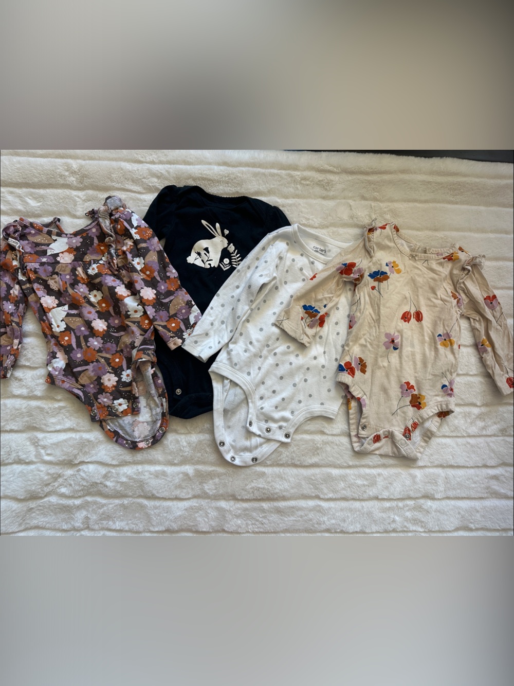 Baby Girl Mixed Bodysuit Set with Floral Prints, Glitter Polka Dots and Bunnies